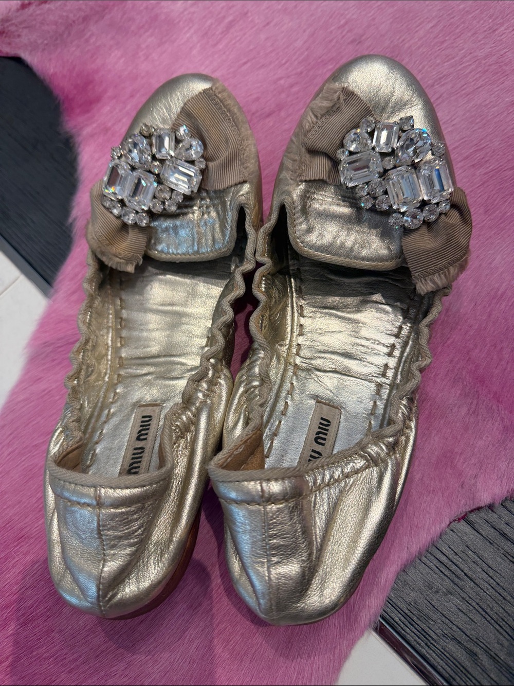Miu miu  gold flats